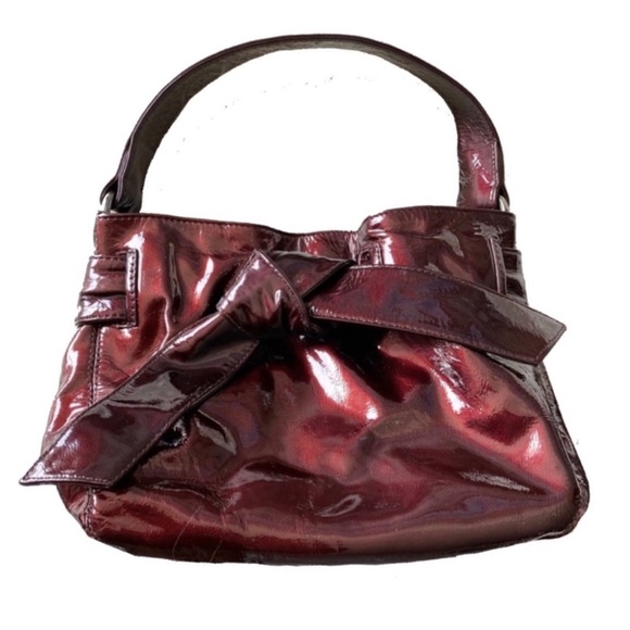 Kooba Handbags - Kooba ❁ Bonnie Patent Leather Mini Bow Top Handle Handbag Bag ❁ Purple Merlot ❁